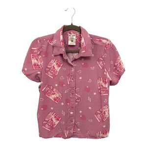 Hot Topic Hello Kitty Pink Strawberry Milk Button-Up Shirt Retro | Kawaii Small